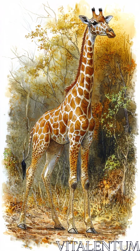 Giraffe Amidst Nature's Canvas AI Image