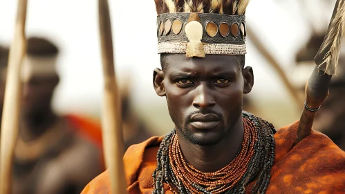 African Warrior in Traditional Headdress