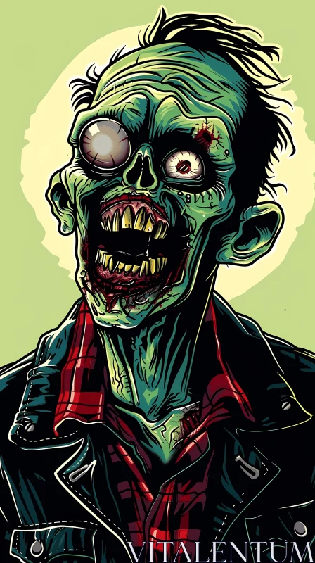 Humorously Menacing Cartoon Zombie in Plaid and Leather AI Image
