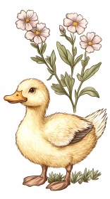 Charming Duckling Amid Blooming Flowers