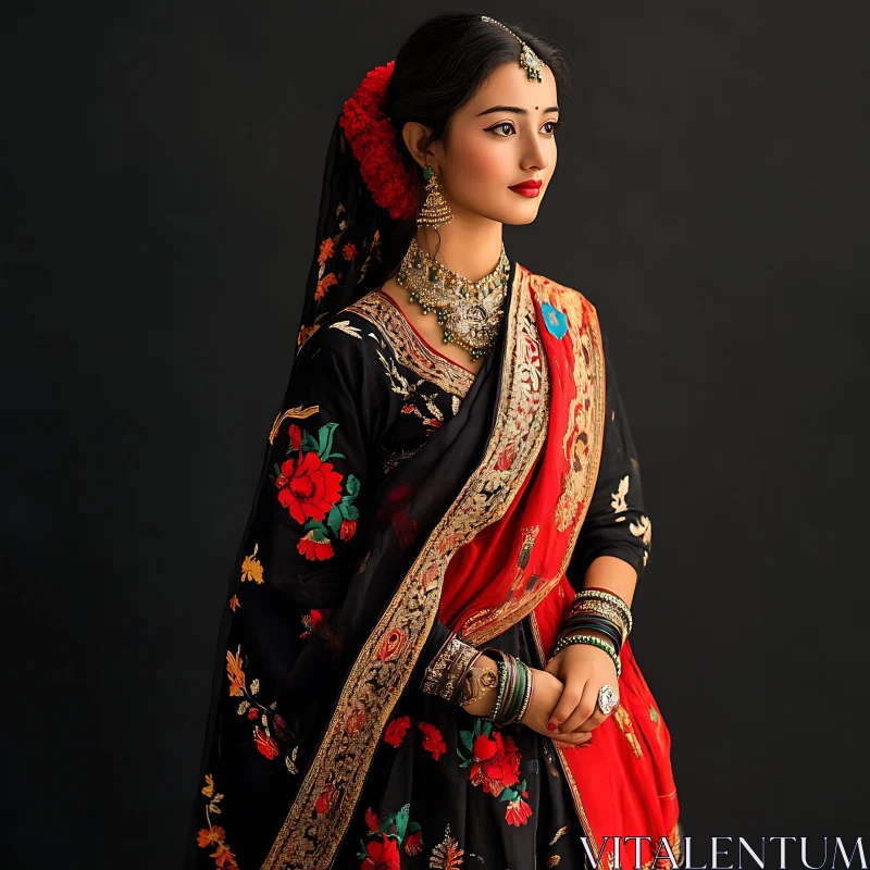 Portrait of a Woman in Traditional Attire AI Image