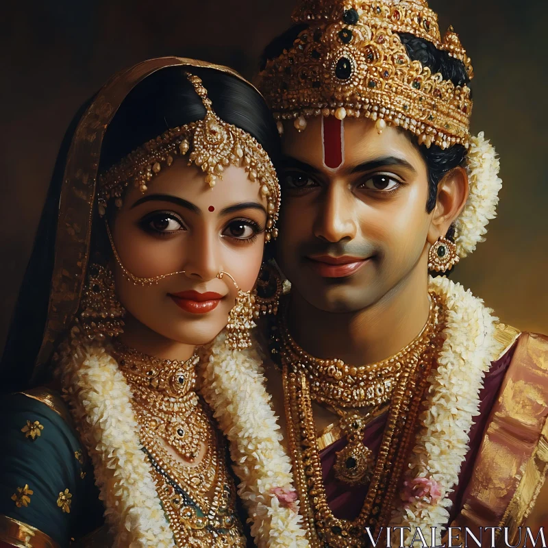 AI ART Portrait of Bride and Groom in Gold