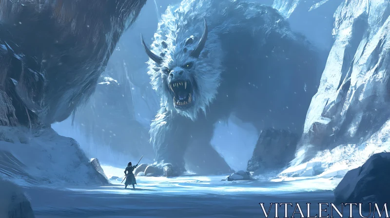 Warrior vs. Monster in Snowy Battle AI Image