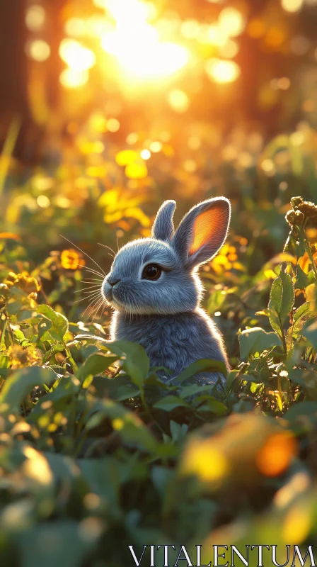 Serene Rabbit in Glowing Nature AI Image