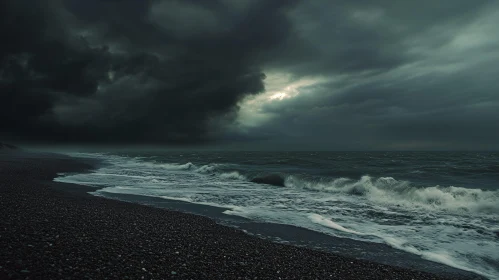 Stormy Beach with Dark Clouds