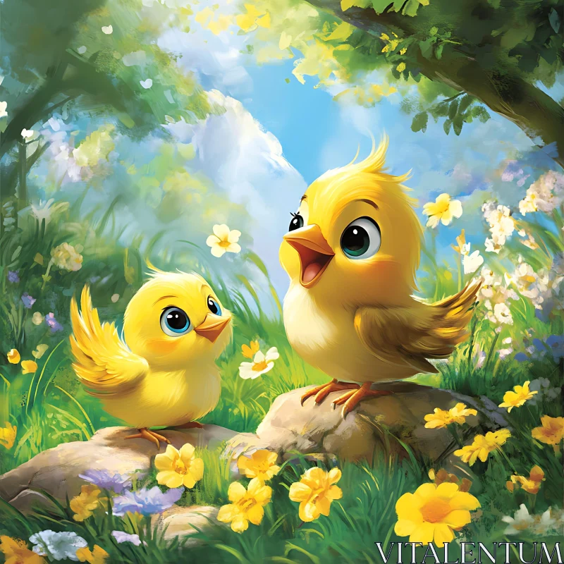 AI ART Delightful Chicks Amidst Blossoms