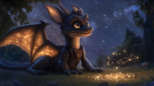 Baby Dragon Gazing at Constellations