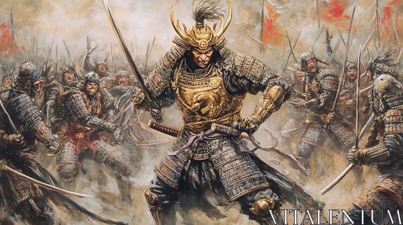 AI ART Golden Armored Samurai Ready for War