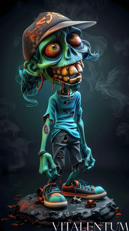 3D Cartoon Zombie with Halloween Theme AI Image