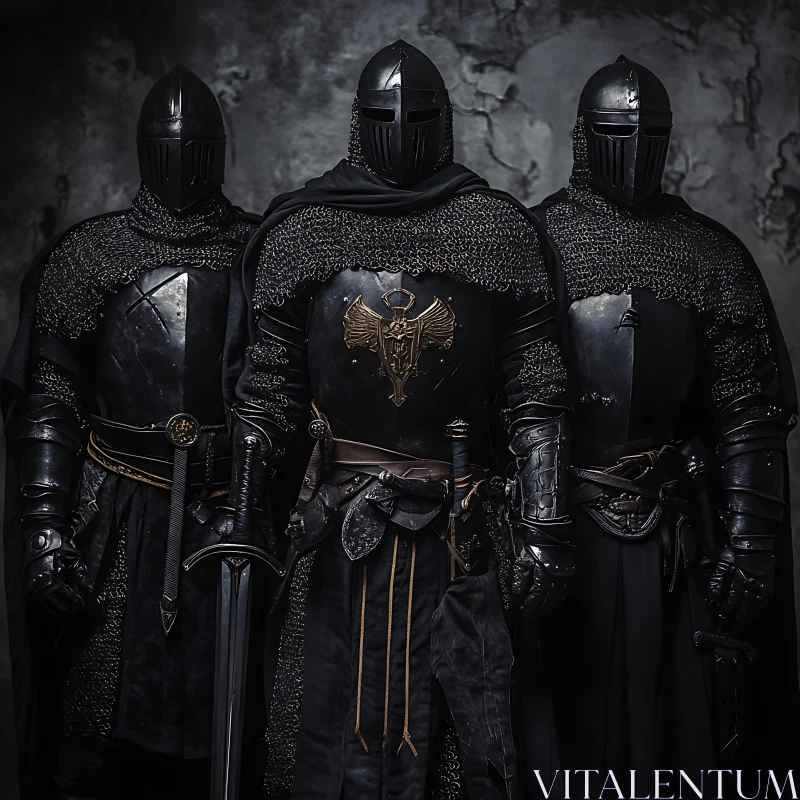 AI ART Three Dark Knights: Medieval Armor