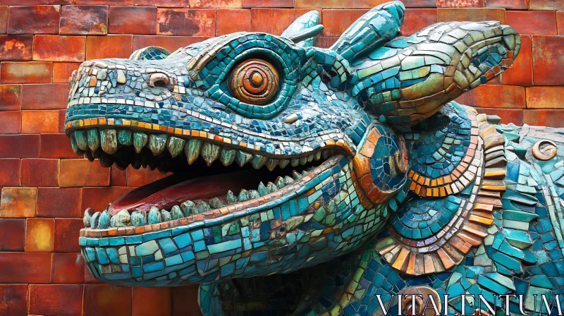 AI ART Azure Dragon Mosaic Close-Up