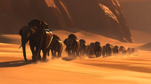 Desert Caravan of Elephants