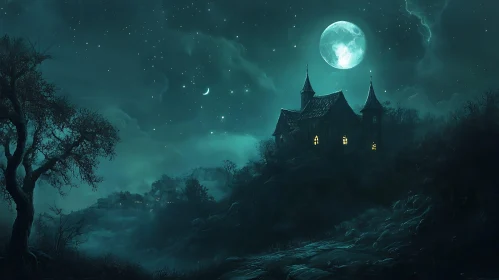 Gothic Castle Under Moonlight