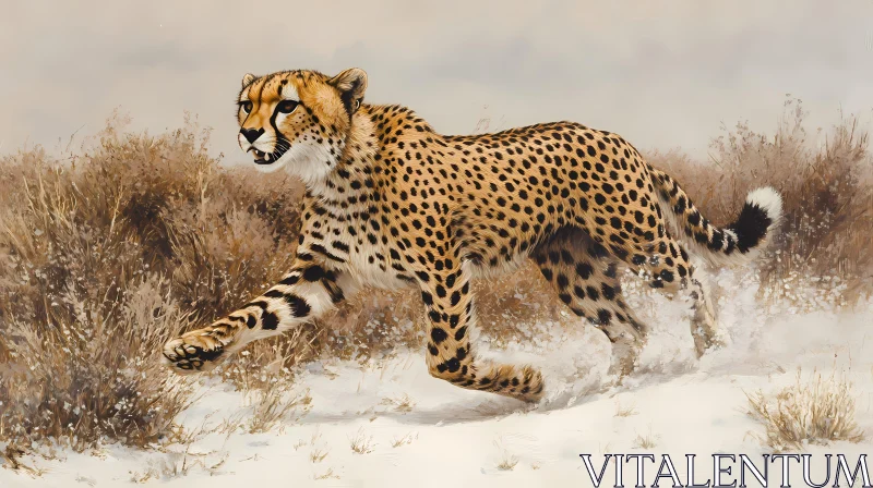 AI ART Cheetah Sprinting Amid Snow