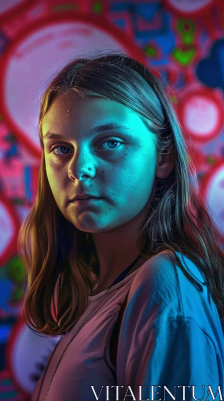 AI ART Greta Thunberg Portrait in Blue and Pink Hue