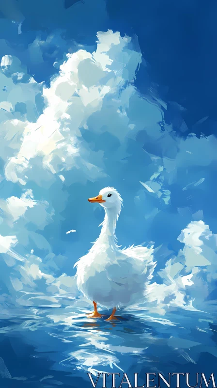 Tranquil Duck in Artistic Cloudscape AI Image