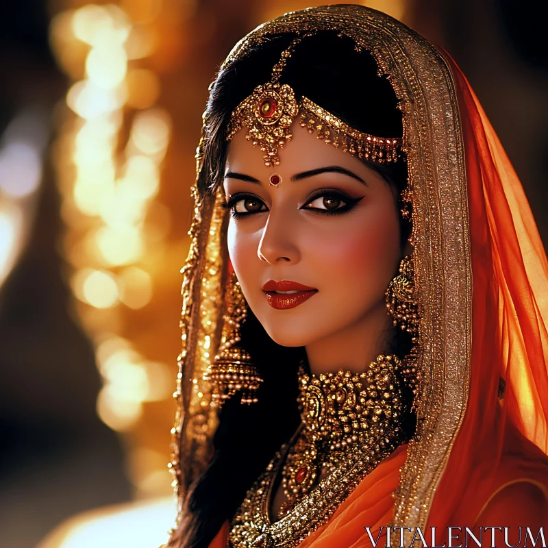 Traditional Indian Beauty in Gold AI Image