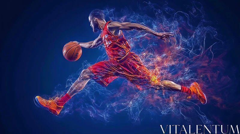 Athlete's Energetic Basketball Jump AI Image