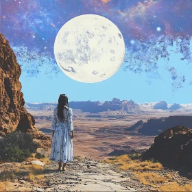 Lunar Vista: Woman in Desert Landscape Art