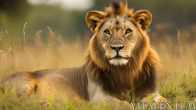 Lion in the Grassland AI Image