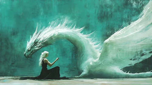 Mystical Dragon and Woman Illustration