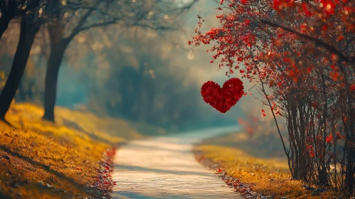 Autumnal Path with Floating Heart