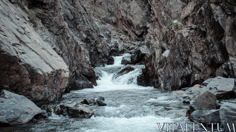 AI ART Tranquil River Flow Amidst Rugged Rocks