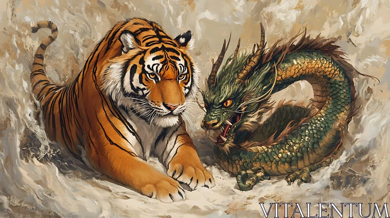 Fierce Tiger Meets Mythical Dragon AI Image