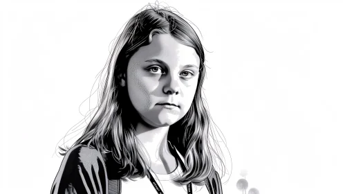 Monochrome Illustration of Greta Thunberg