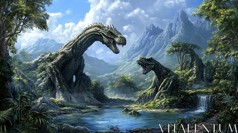 AI ART Ancient Dragons in Mountainous Terrain Artwork