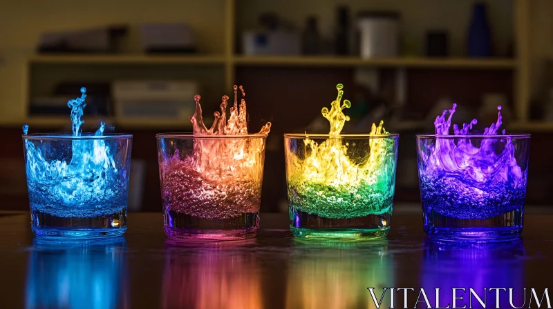 Rainbow Water Glasses Still Life AI Image