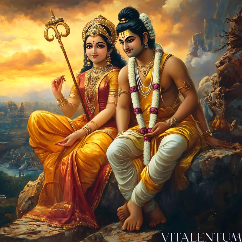 Serene Indian Deities at Sunset AI Image