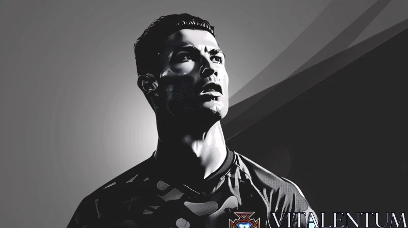 Grayscale Portrait of Cristiano Ronaldo Before the Game AI Image