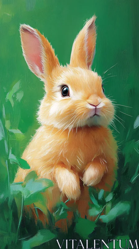 Adorable Golden Bunny Amidst Greenery AI Image