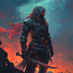 Hooded Warrior with Glowing Eyes