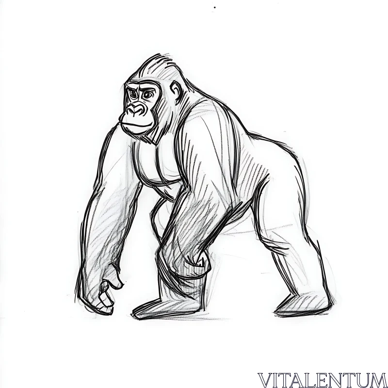 AI ART Pencil Drawing of a Powerful Gorilla