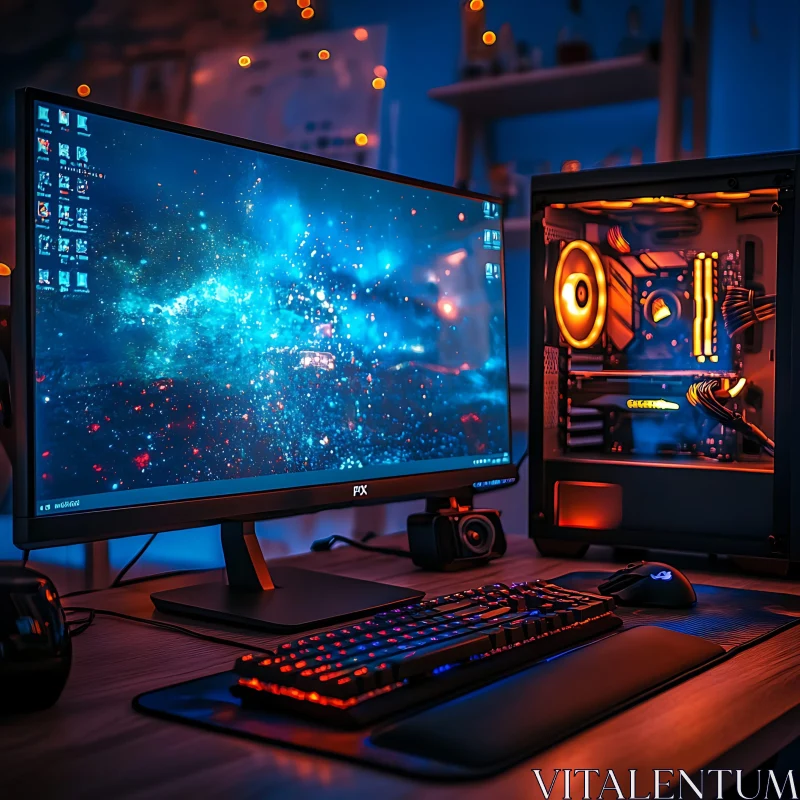 High-End RGB Gaming Desktop and Monitor Setup AI Image