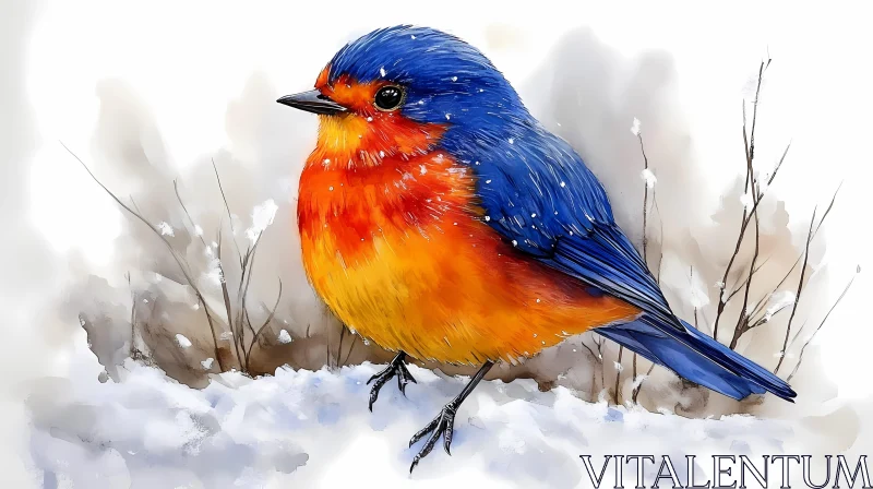 AI ART Vivid Bird in Snow