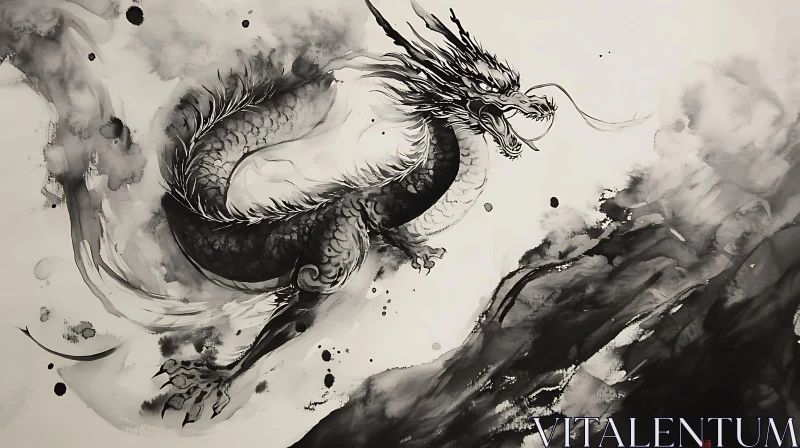 Ink Dragon Soaring Art AI Image