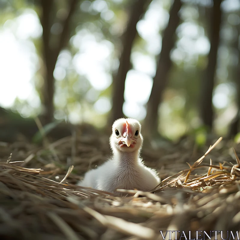 Feathered Innocence: A Chick's First Gaze AI Image