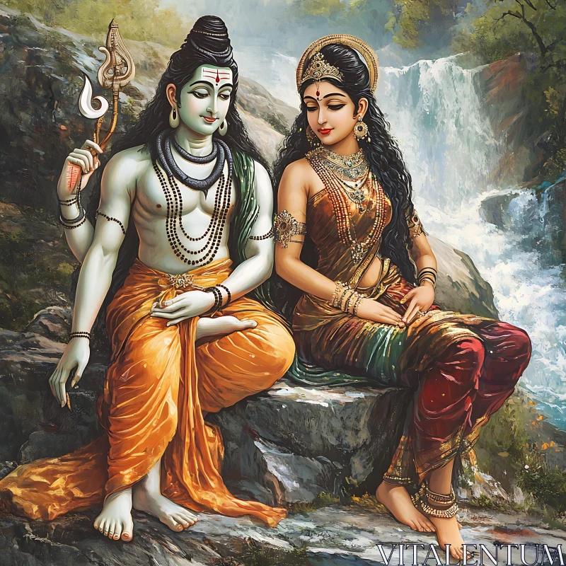 Hindu Gods by Waterfall AI Image