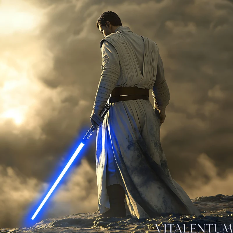 Lightsaber Warrior on a Hill AI Image