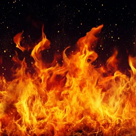 Fiery Scene with Bright Flames and Sparks