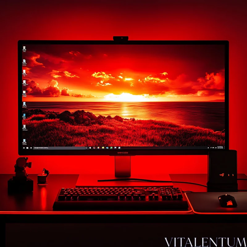 AI ART High-Tech Desktop with Vivid Sunset