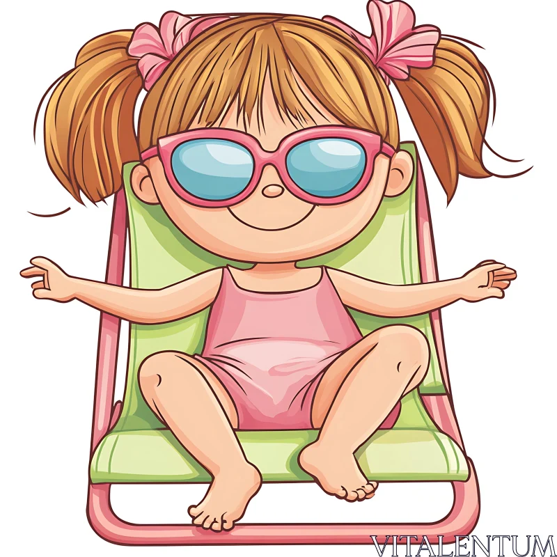 AI ART Girl in sunglasses on beach chair