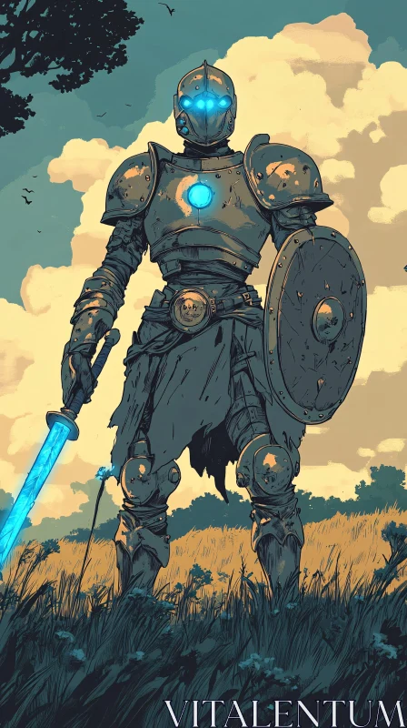 Glowing Knight in the Field AI Image