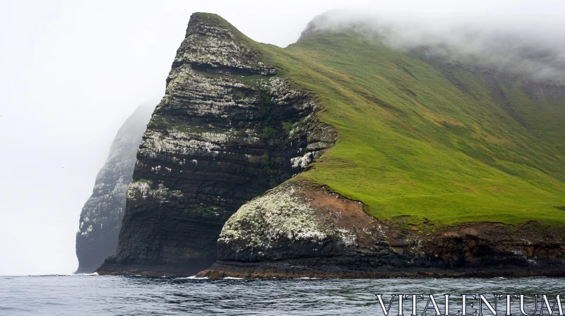 AI ART Misty Coastal Cliff with Lush Greenery