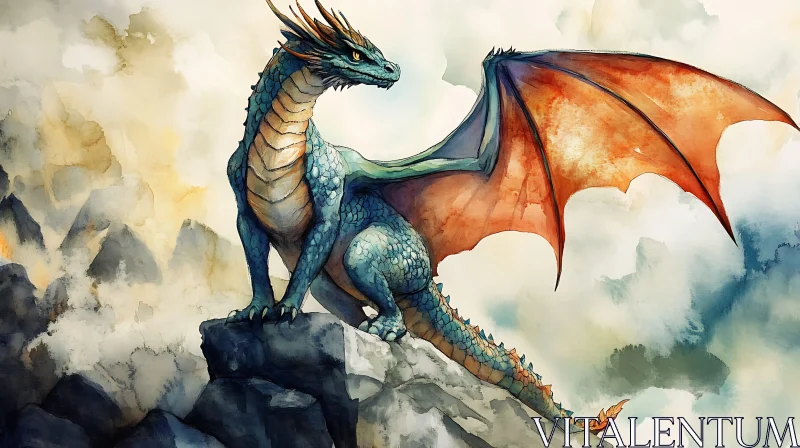 AI ART Dragon Perched on Rock