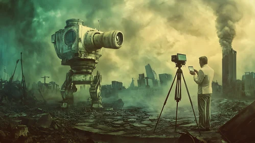 Dystopian Future: Robot and Human in Ruins