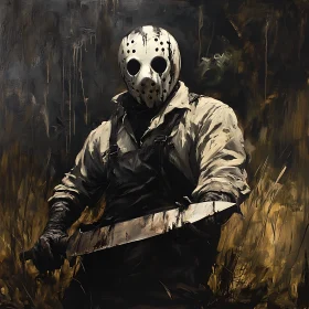 Ominous Masked Figure with Machete